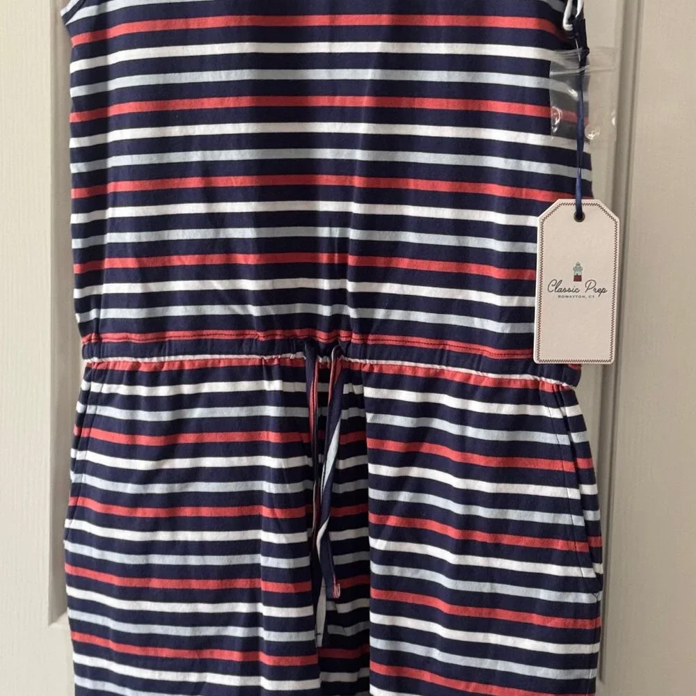 New Classic Prep Girls Addie Romper East Beach Stripe Shortall Size XL